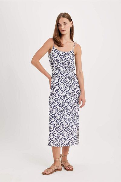DeFacto Round Neck Leopard Print Moroccan Strap Midi Dress D1793Ax24Hs