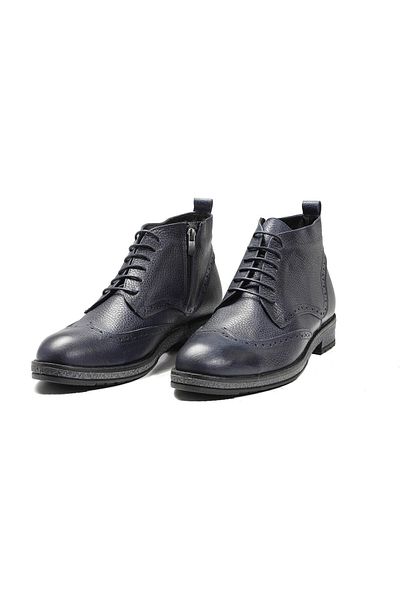 Dufy Navy Blue Men's Lace-up Zippered Boots - 92283