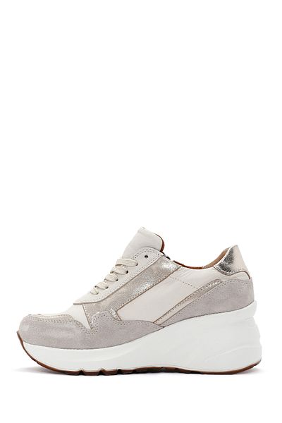 Derimod Women's Beige Lace-Up Zipper Detailed Wedge Heeled Leather Sneaker 25Afd370514