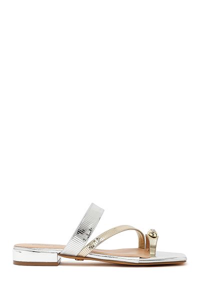 Derimod Women's Silver Stone Metallic Slippers 25Sfd441532