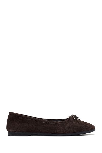 Derimod Women's Brown Suede Leather Ballerinas 25Afd270110