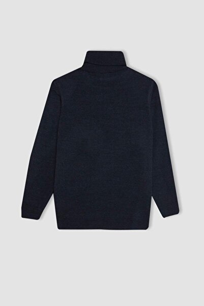 DeFacto Boy's Navy Blue Turtleneck Basic Plain Knitwear Sweater A8637A824Wn