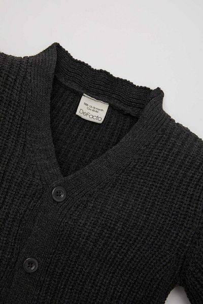 DeFacto Baby Boy Black V-Neck Buttoned Basic Plain Knitwear Cardigan C8859A524Wn
