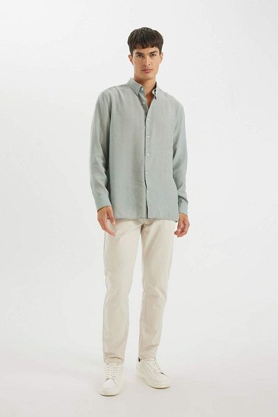 DeFacto Relax Fit Polo Neck Poplin Modal Basic Plain Long Sleeve Black Shirt C4131Ax24Sm