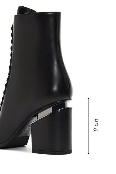 Derimod Women's Black Zippered Thick Heeled Leather Boots 25Wfd100018