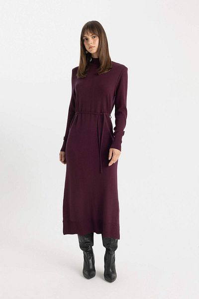 DeFacto Regular Fit Half Turtleneck Basic Plain Slit Long Sleeve Maxi Knitwear Dress A9807Ax24Wn