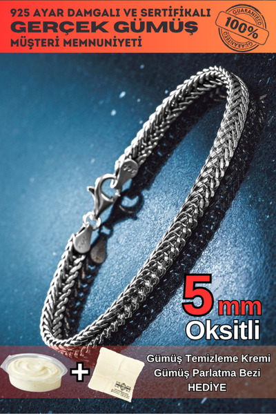 OSMANLI GÜMÜŞ Erkek Gümüş Bileklik - 5mm Tilki Kuyruğu Yassı Model Gümüş Bile...