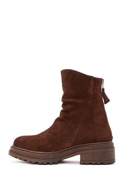 Derimod Women's Brown Zippered Suede Leather Boots 25Wfd180710
