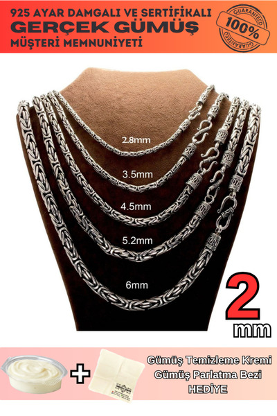 OSMANLI GÜMÜŞ 2mm Italyan Kancalı Kral Model 925 Ayar Gümüş Erkek Kolye Zinci...