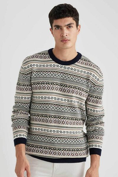 DeFacto Pulover de tricotaj cu model jacquard cu croială normală B9715ax24au