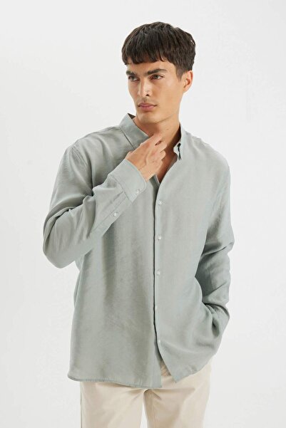 DeFacto Relax Fit Polo Yaka Poplin Modal Basic Düz Uzun Kollu Siyah Gömlek C4131AX24SM