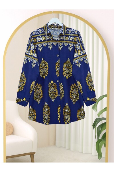 Modamorfo Індиго віскозна туніка - овальний крій та ґудзики по всій довжині