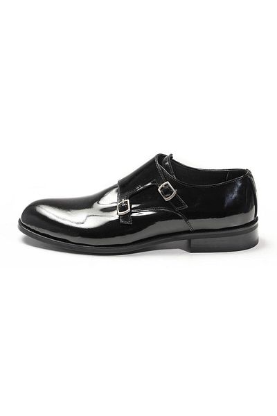 Dufy Black Men's Flat Patent Leather Tuxedo Shoes - 94505