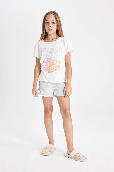 DeFacto Girls Pajamas Set Crew Neck Printed Short Sleeve Top Shorts D2073A824Sm