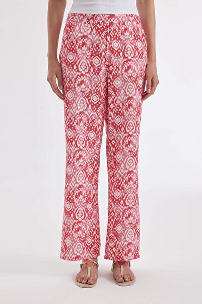 DeFacto Straight Fit Desenli Cepli Yüksek Bel Geniş Paça Kumaş Pantolon D3173AX24HS