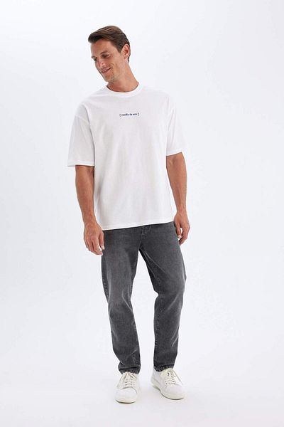 DeFacto Crew Neck Back Printed Oversize T-Shirt - Short Sleeve D5097AX24SM