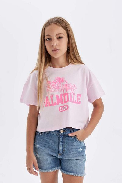 DeFacto Tricou cu mânecă scurtă imprimat cu decolteu pentru fete D0870A824HS
