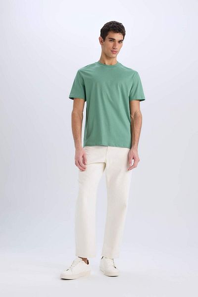 DeFacto 100 % Baumwolle, neues Basic-T-Shirt mit normaler Passform und Rundhalsausschnitt, einfarbig, kurzärmelig, V7699AZ24SP