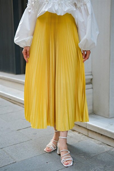 LOCCO Damă piele aspect elastic talie fustă lungă plisată verde gras