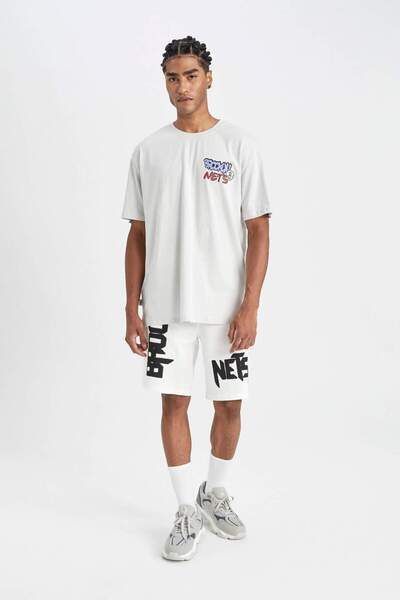DeFacto Defactofit Nba Brooklyn Nets Boxy Fit Crew Neck Short Sleeve T-Shirt C4161Ax24Hs