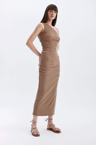 DeFacto Straight Fit Normal Bel Bürümcük Midi Etek D2839AX24HS