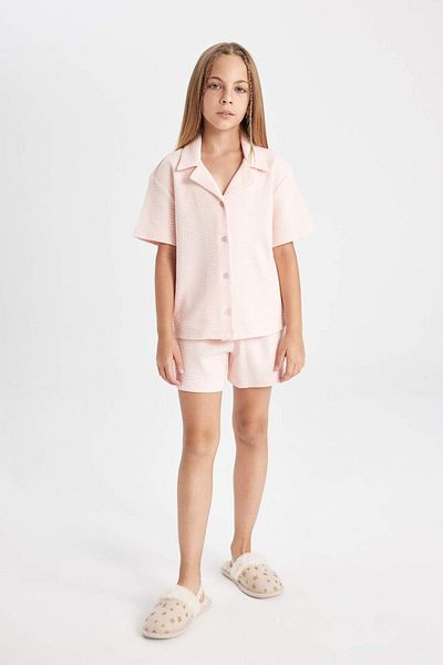 DeFacto Set pijama cu mânecă scurtă pentru fete, cu mânecă scurtă, cu pantaloni scurți C8496a824sm