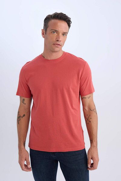 DeFacto 100 % Baumwolle, neues Basic-T-Shirt mit normaler Passform und Rundhalsausschnitt, einfarbig, kurzärmelig, V7699AZ25SP