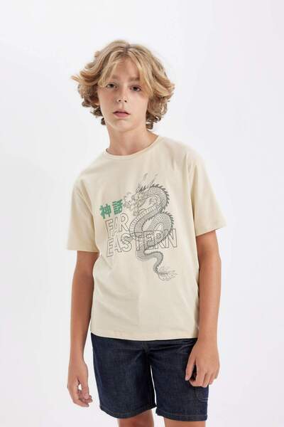 DeFacto Κοντομάνικο μπλουζάκι για αγόρι με στάμπα - Crew Neck C0954A824SM