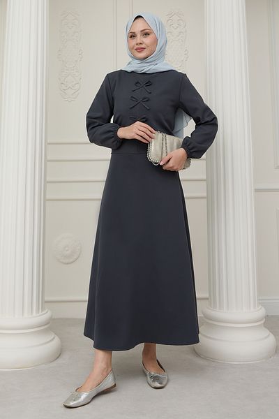 InStyle Anthracite Suit with Ribbon Detail Skirt