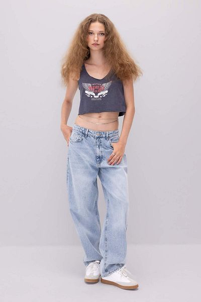 DeFacto Tricou cu decolteu în U cu imprimeu Loose Fit D3595AX24HS