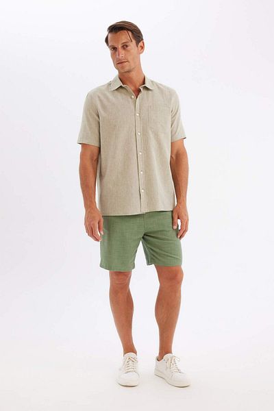 DeFacto Regular Fit Polo Collar Linen Blend Short Sleeve Shirt D4497Ax24Sm