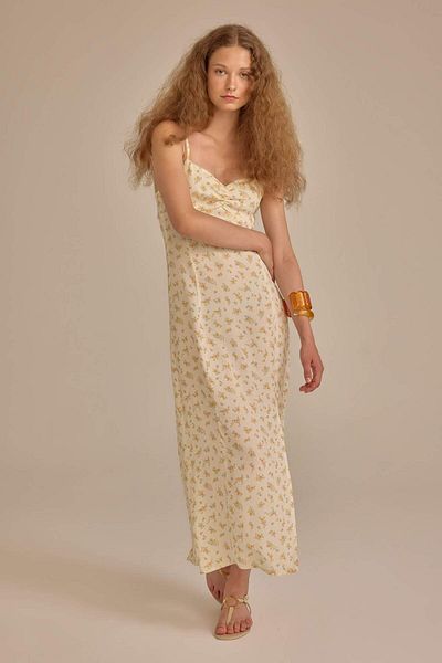 DeFacto Heart Neck Floral Moroccan Strap Midi Dress C0960Ax24Sm
