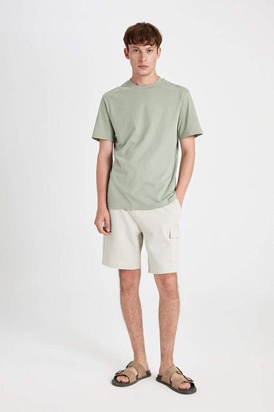 DeFacto 100% Cotton New Regular Fit Crew Neck Basic Plain Short Sleeve T-Shirt V7699Az24Au