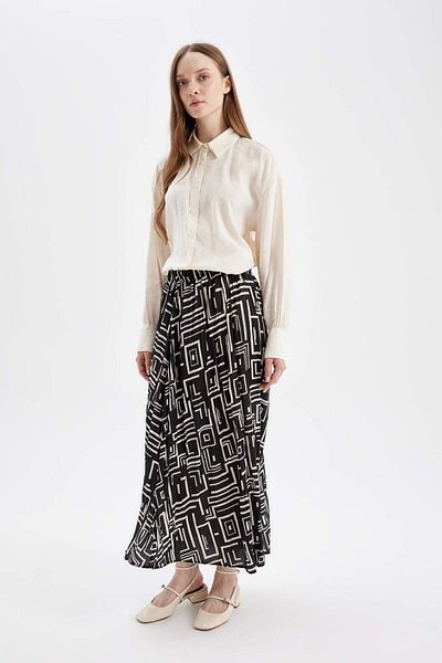 DeFacto Pleated Patterned Satin Maxi Hijab Skirt D1352Ax24Hs