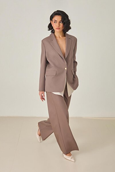 Setre Καφέ μπουφάν με ένα κουμπί και λεπτομέρεια πουκάμισου