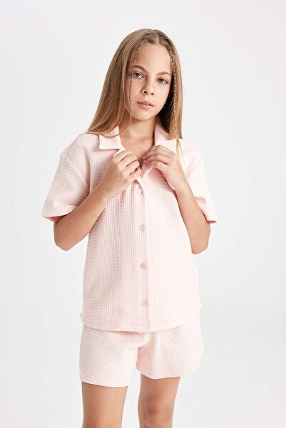 DeFacto Girl's Waffle Patterned Short Sleeve Shorts Pajama Set - C8496a824sm