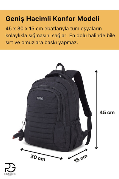 POLOGRAND London Orijinal Unisex Geniş Hacimli Çok Gözlü Krinkıl Kumaş Lise Ortaokul İlkokul İçin Lüks Okul Çantası