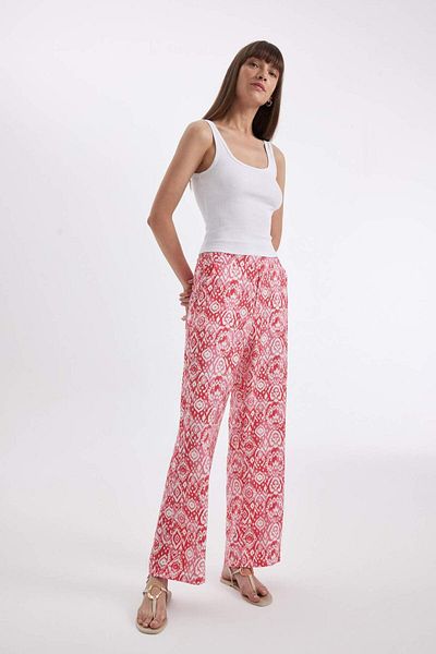 DeFacto Hose mit hoher Taille und gemusterten Taschen aus Stoff mit weitem Bein – D3173ax24hs
