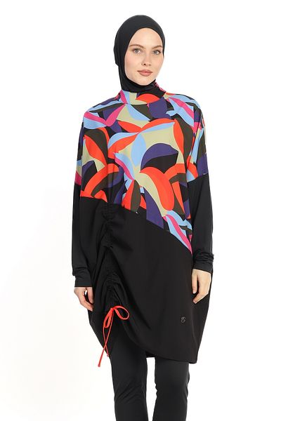 InStyle Costum de baie colorat cu mâneci fără umăr, negru, hijab 6297A