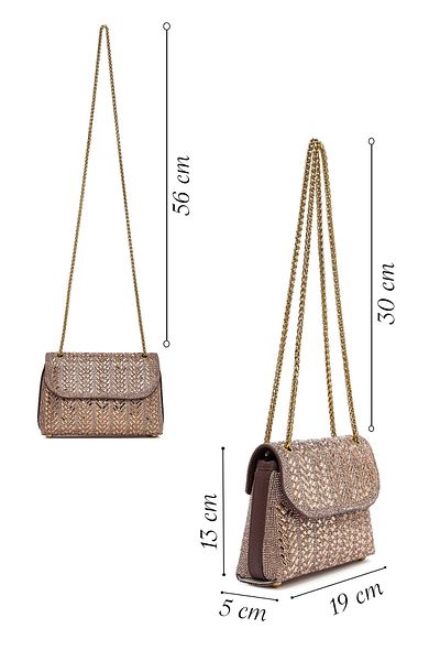 Derimod Women's Bronze Long Strap Stone Mini Portfolio Evening Dress Bag 25Sbd2978Ts