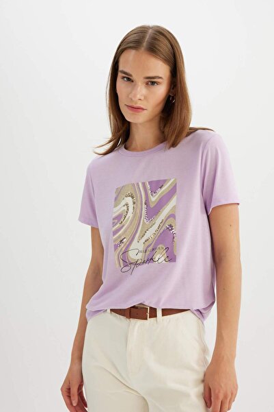 DeFacto Tričko Regular Fit s krátkým rukávem s potištěným výstřihem D1919AX24SM