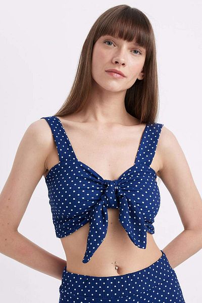 DeFacto Bow Collar Crop Blouse - Wrap Strap, Polka Dot D4264AX24HS