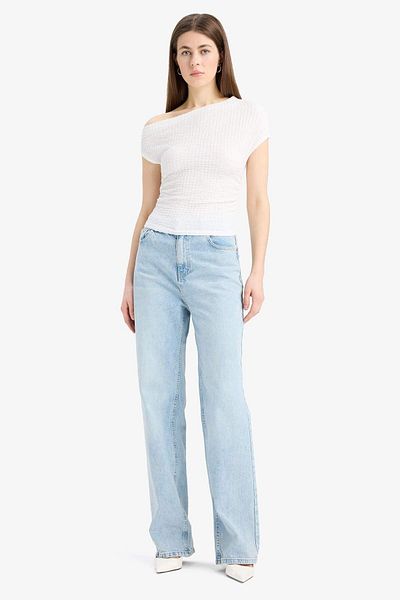 DeFacto Slim Fit Slim Fit One Shoulder Wrap Short Sleeve T-Shirt D4414Ax24Sm
