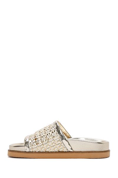 Derimod Women's Gold Braided Slippers 25Sfe210329