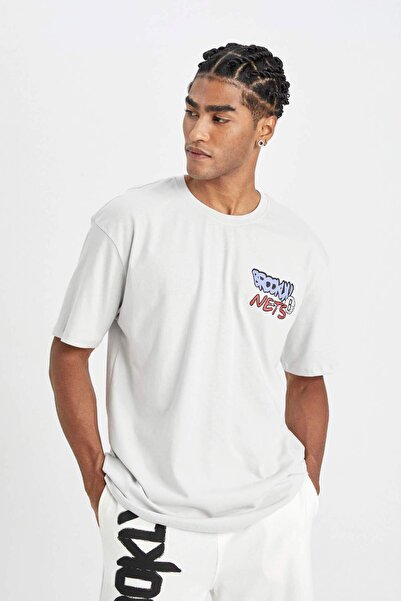 DeFacto DeFactoFit NBA Brooklyn Nets Boxy Fit Crew λαιμόκοψη κοντομάνικο μπλουζάκι C4161AX24HS