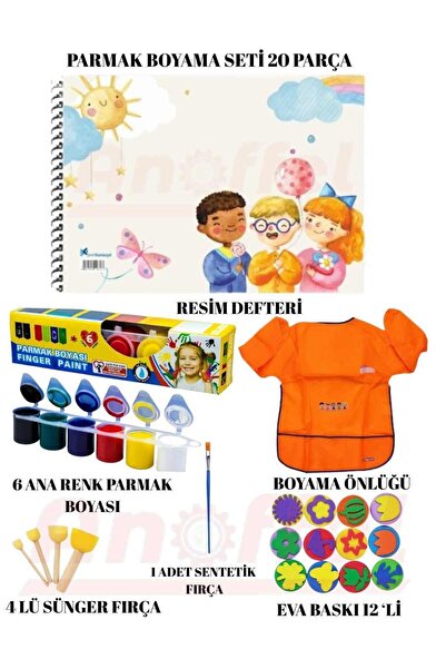 Anoffel Parmak Boyama Seti , Resim Defteri, Boya, Eva Sünger, Fırça , Boyama Önlüğü