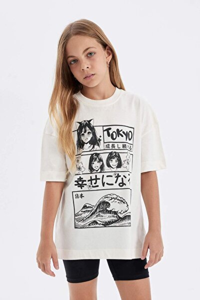 DeFacto Girls' 2-Piece Set Crew Neck Printed Short-Sleeved T-Shirt Leggings D2956A824Hs