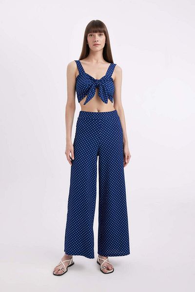 DeFacto Bow Collar Crop Blouse - Wrap Strap, Polka Dot D4264AX24HS