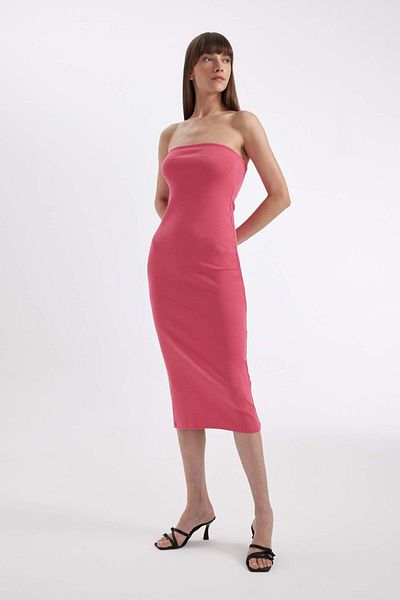 DeFacto Rochie de seară midi, cu volan, fără bretele, cu corp bodycon D4440AX24HS