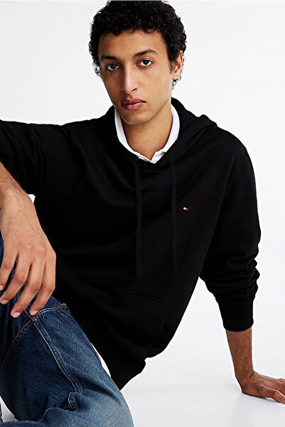 Tommy Hilfiger Pánská mikina s kapucí ESSENTIAL s vyšívaným logem – černá